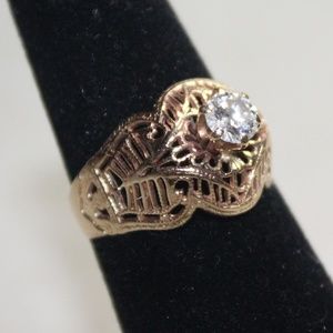 10K Solitaire Filigree Diamond Engagement Ring